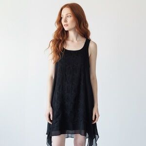 Vintage ALL SAINTS Black Boho Embroidered Handkerchief Trapeze Mini Dress FLAW